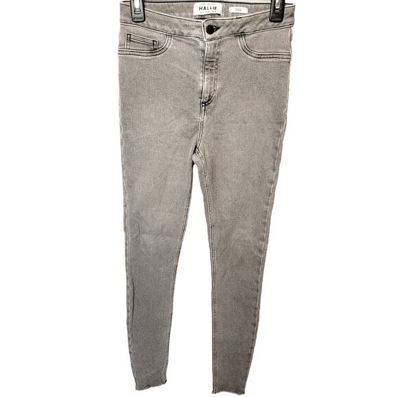 New Look Washed Grey Raw Hem High Waisted Hallie Skinny Jeans Size 4 - Picture 1 of 10